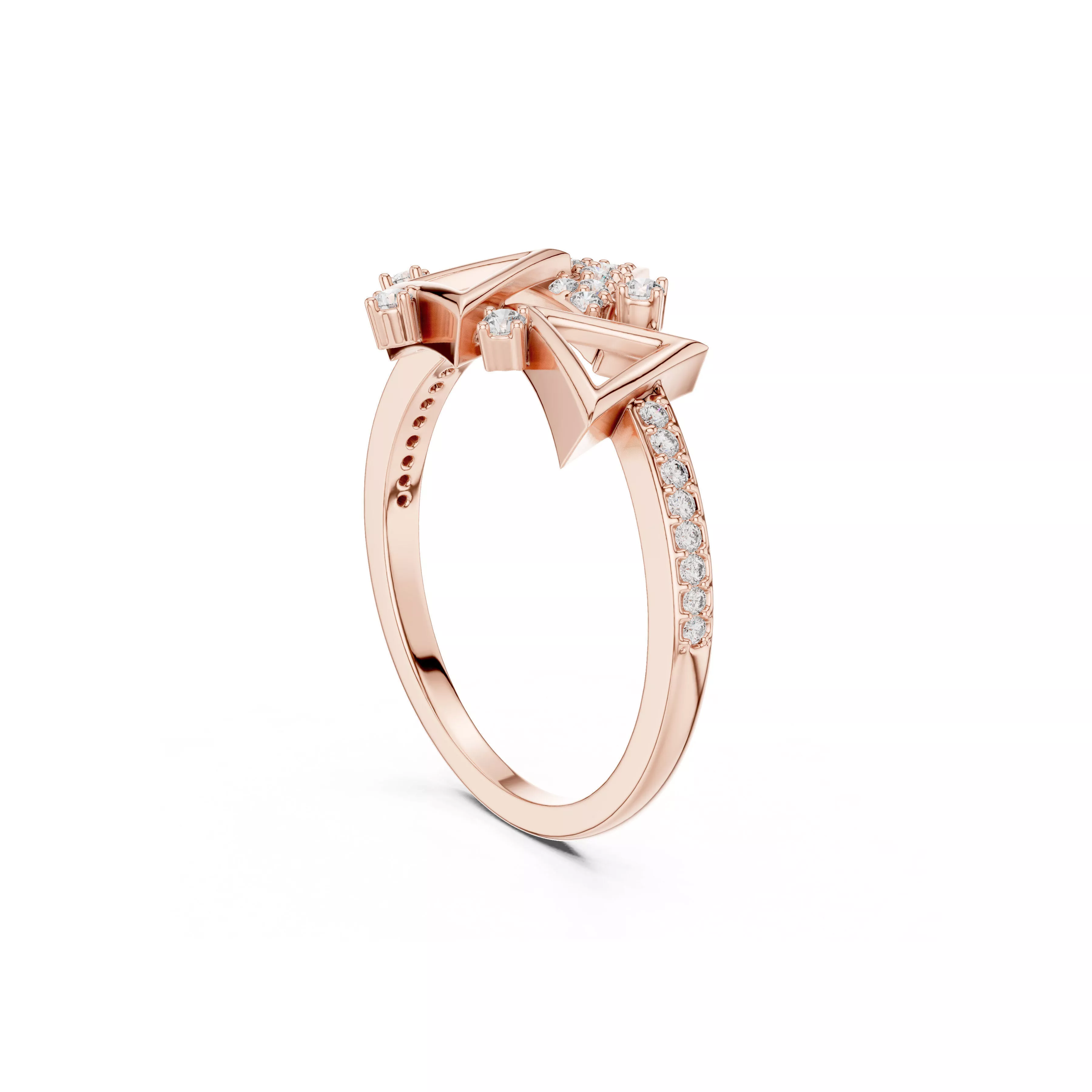Modern Triangle Diamond Ring Gold CAD Design 3D print model