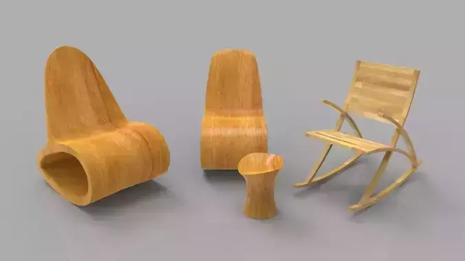 Rocking Wooden Chair Collection Free low-poly 3D model