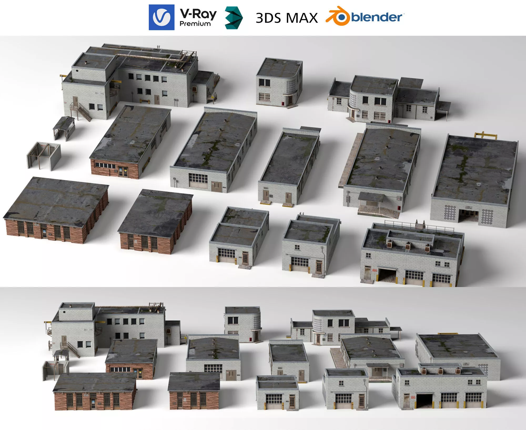 Industrial Warehouse Buildings Pack Low-poly 3D model