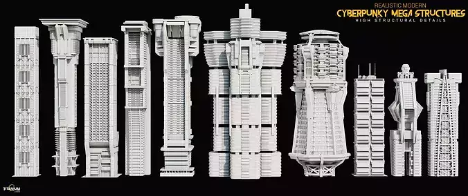 Dystopian Mega Structure Building Model Pack and 4K Textures Low-poly 3D model 6