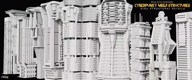 Dystopian Mega Structure Building Model Pack and 4K Textures Low-poly 3D model 5
