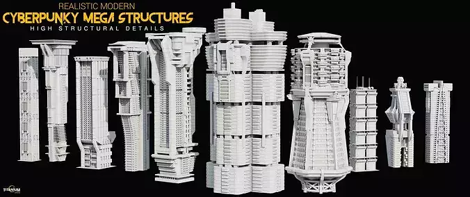 Dystopian Mega Structure Building Model Pack and 4K Textures Low-poly 3D model 4