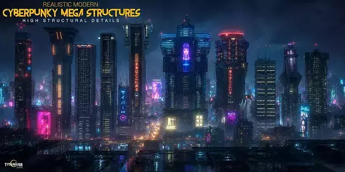 Dystopian Mega Structure Building Model Pack and 4K Textures Low-poly 3D model 3