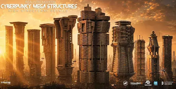 Dystopian Mega Structure Building Model Pack and 4K Textures Low-poly 3D model 2
