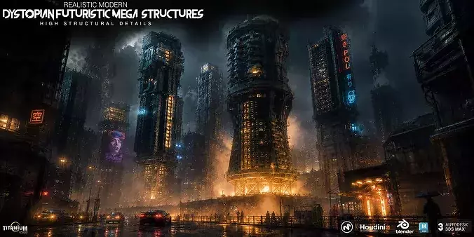 Dystopian Mega Structure Building Model Pack and 4K Textures Low-poly 3D model