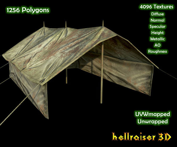 Military Tent - 2 - PBR - Textured Low-poly 3D model
