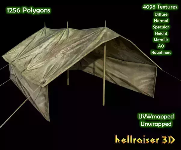 Military Tent - 2 - PBR - Textured Low-poly 3D model
