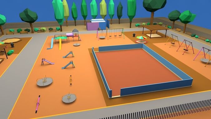 Playground Low Poly park with equipment Low-poly 3D model