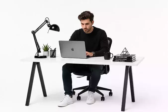 Man Working On Laptop Office Workspace