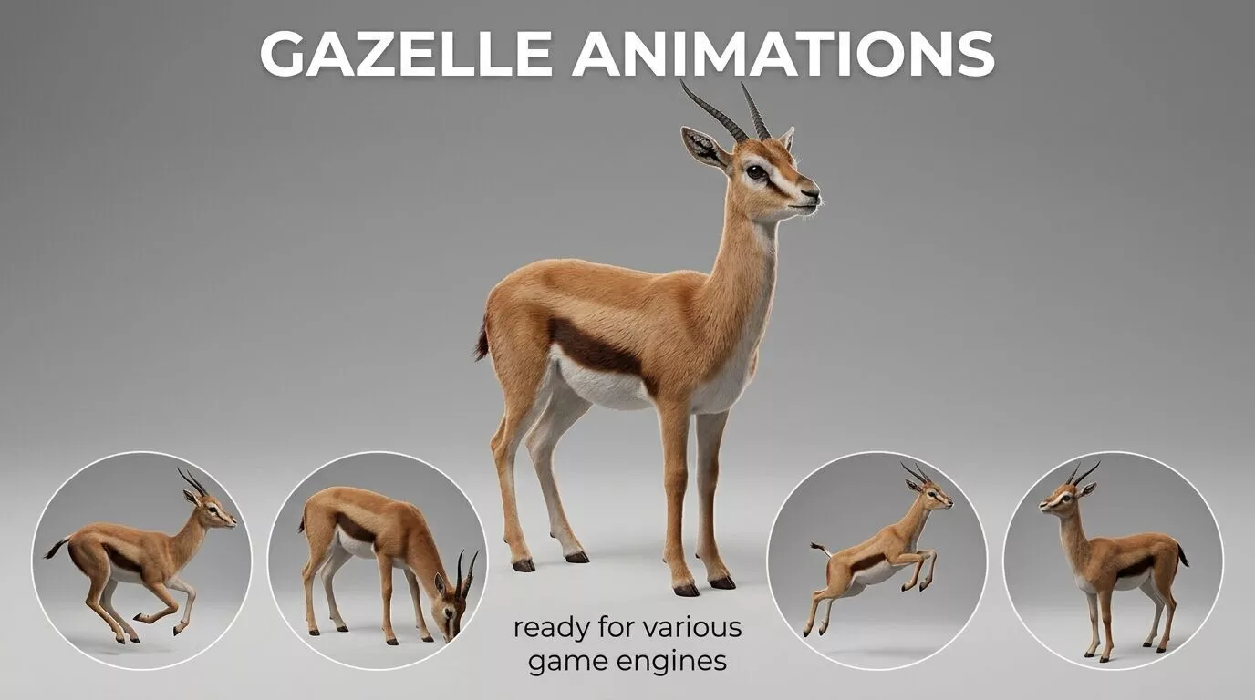 Animated Gazelle - High-Quality 3D Model Low-poly 3D model