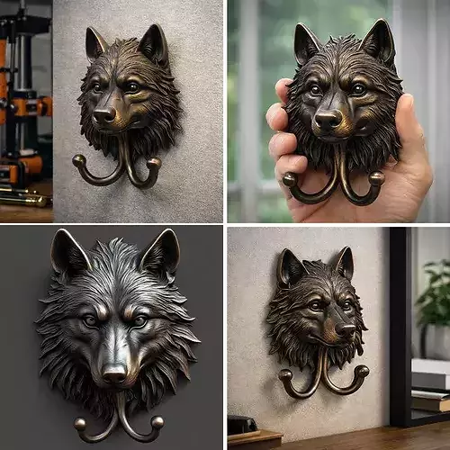 PBR Wolf Head Wall Hook