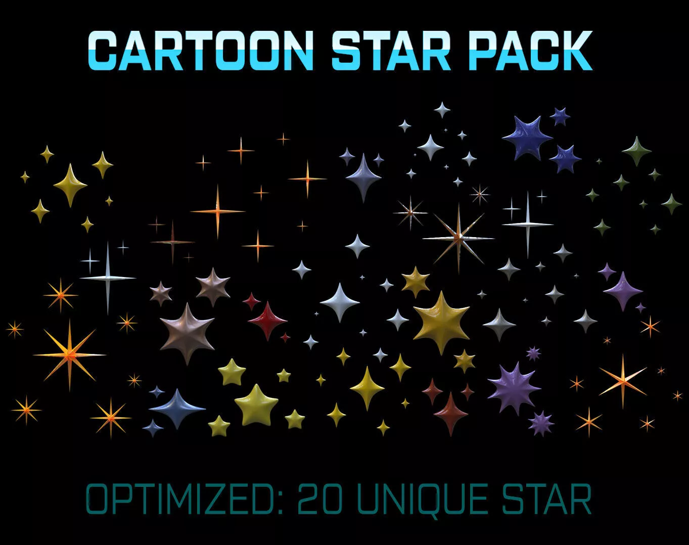 Cartoon Star Pack 20 Optimized Cute Star Low-poly 3D model
