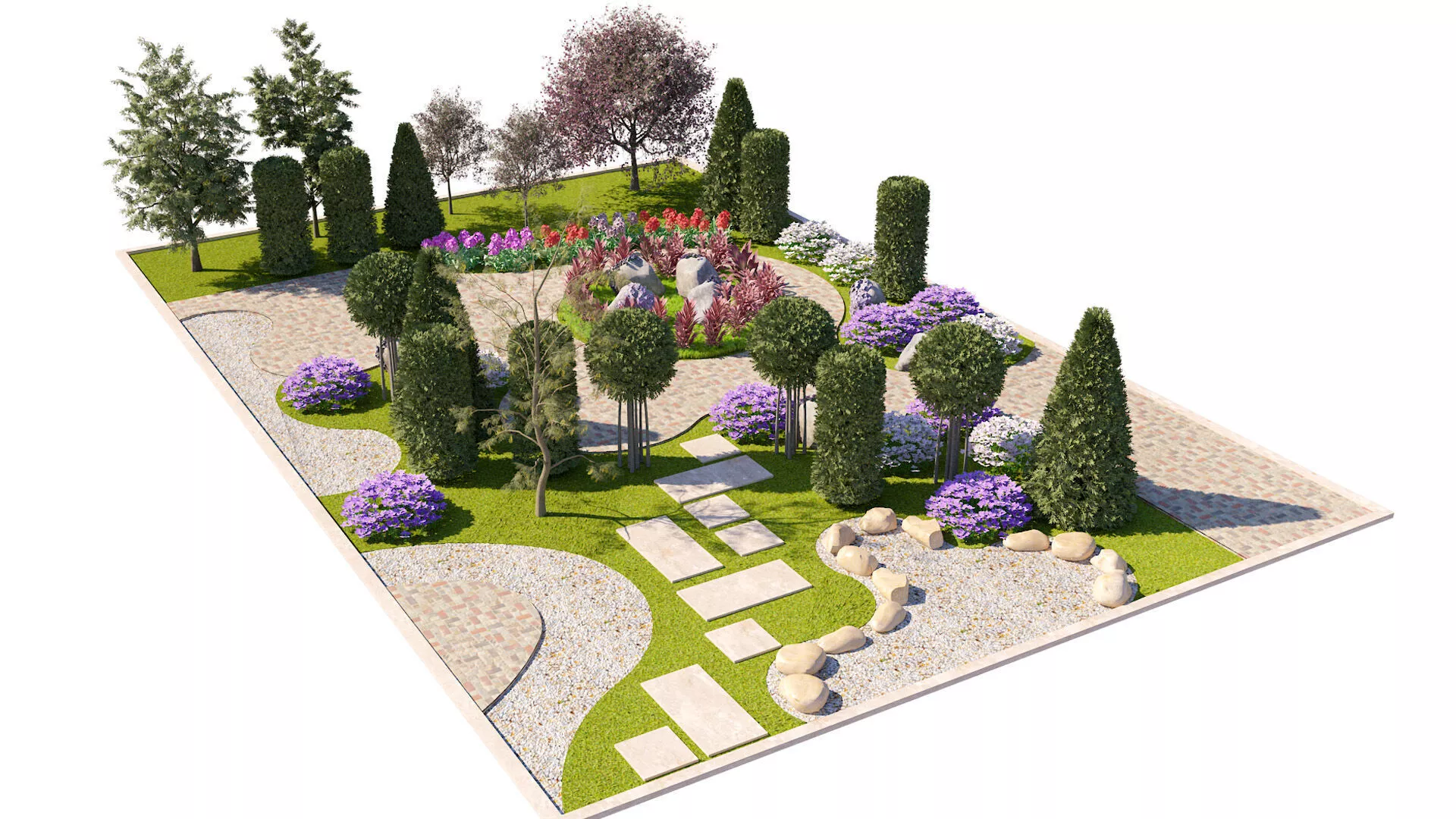 Modern Zen Garden Landscape Design Low-poly 3D model