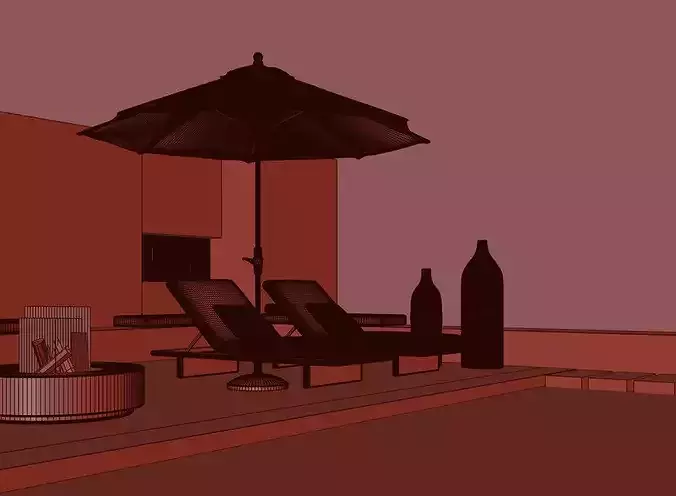 Minimalist desert concrete villa rooftop lounge 3D model 3