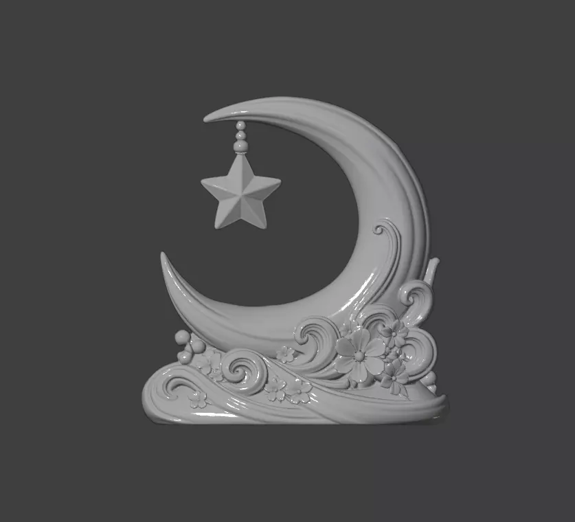 Crescent Moon with Hanging Star Decor 3D Print STL Model 3D print model