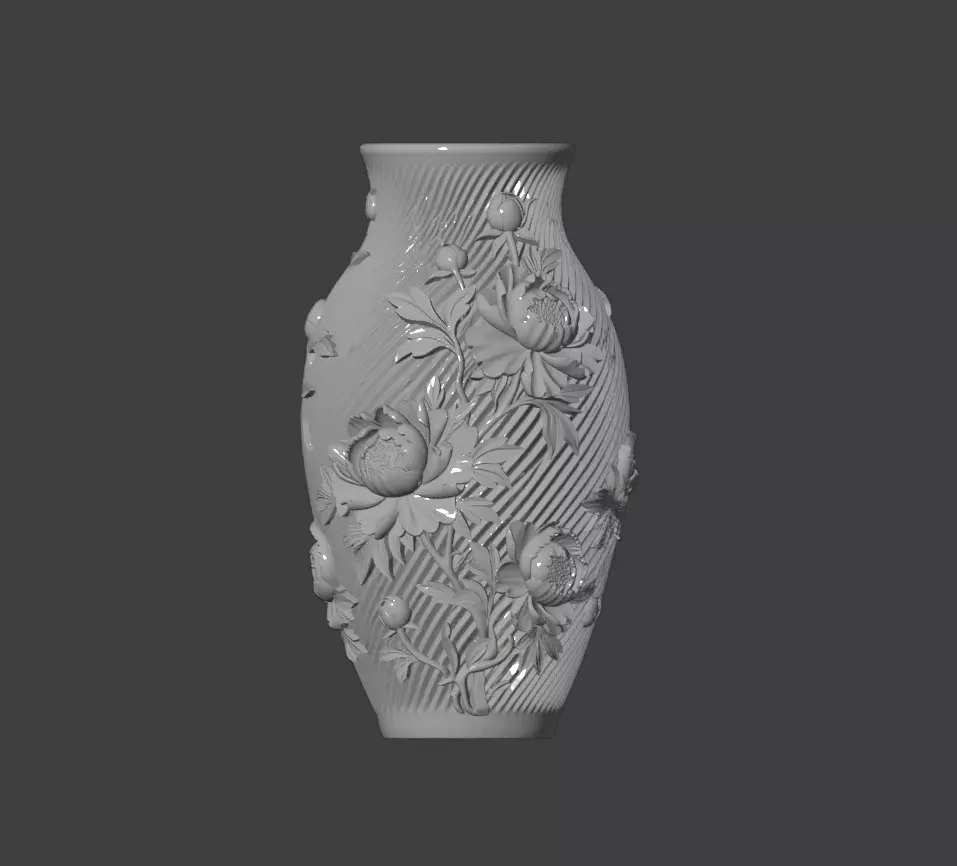 Decorative Peony Vase Sculpture 3D Print STL Model 3D print model