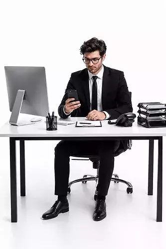 Man Using Phone Office Workspace Business