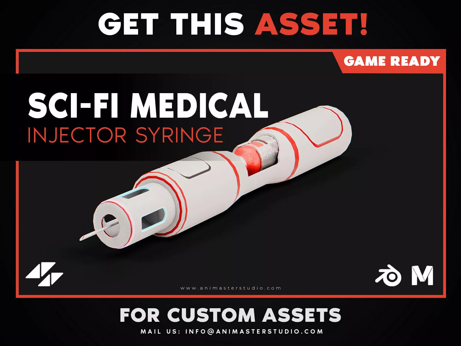 Sci-Fi Medical Injector Syringe Low-poly 3D model