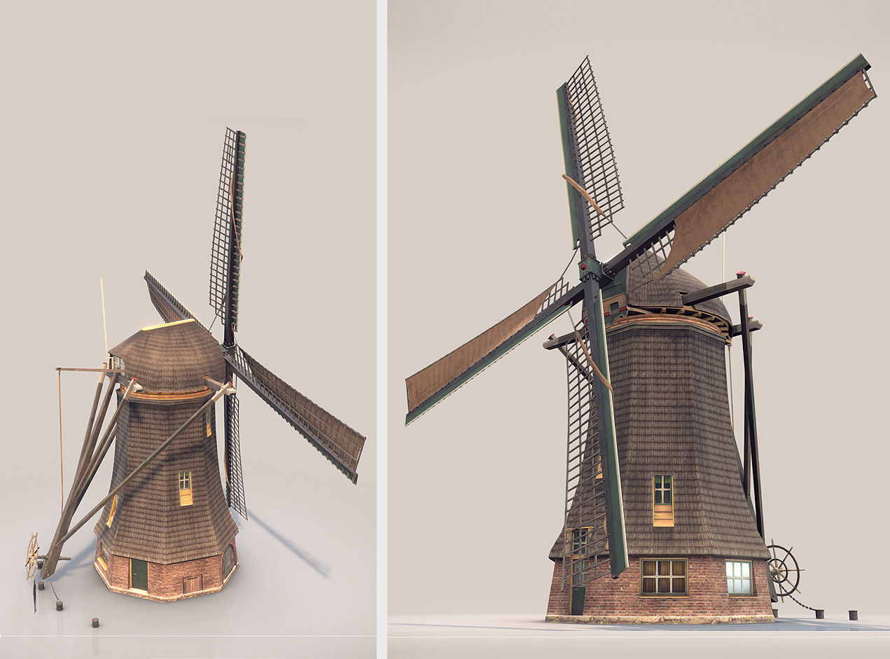 Holland WindMill Low-poly 3D model_9