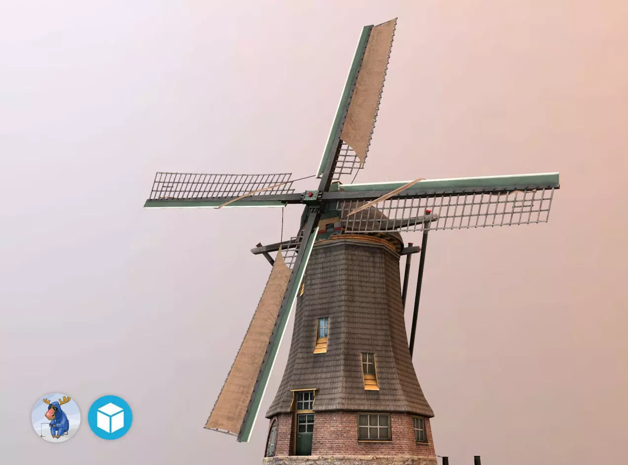 Holland WindMill Low-poly 3D model_0