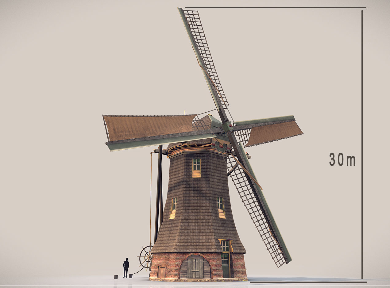 Holland WindMill Low-poly 3D model_3