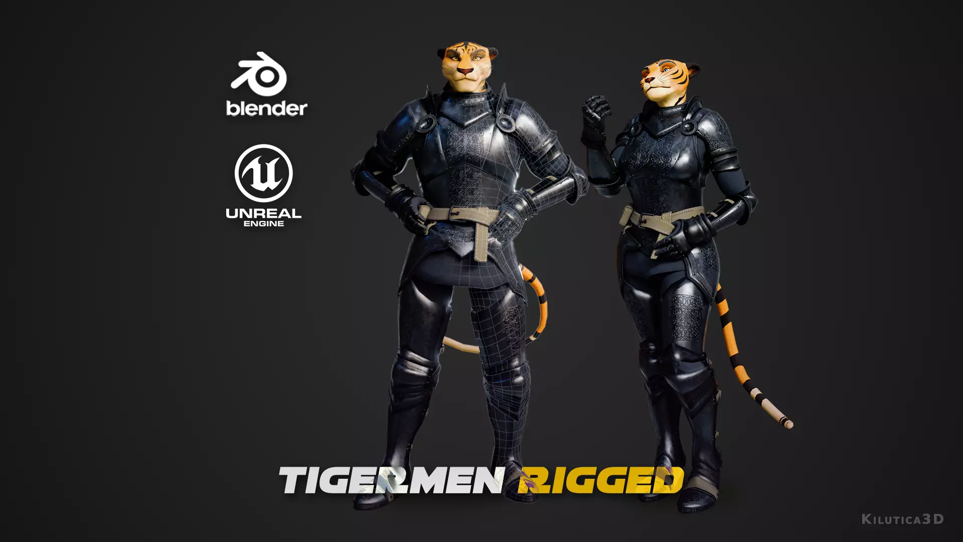 Modular Tigermen Characters - Male and Female Low-poly 3D model