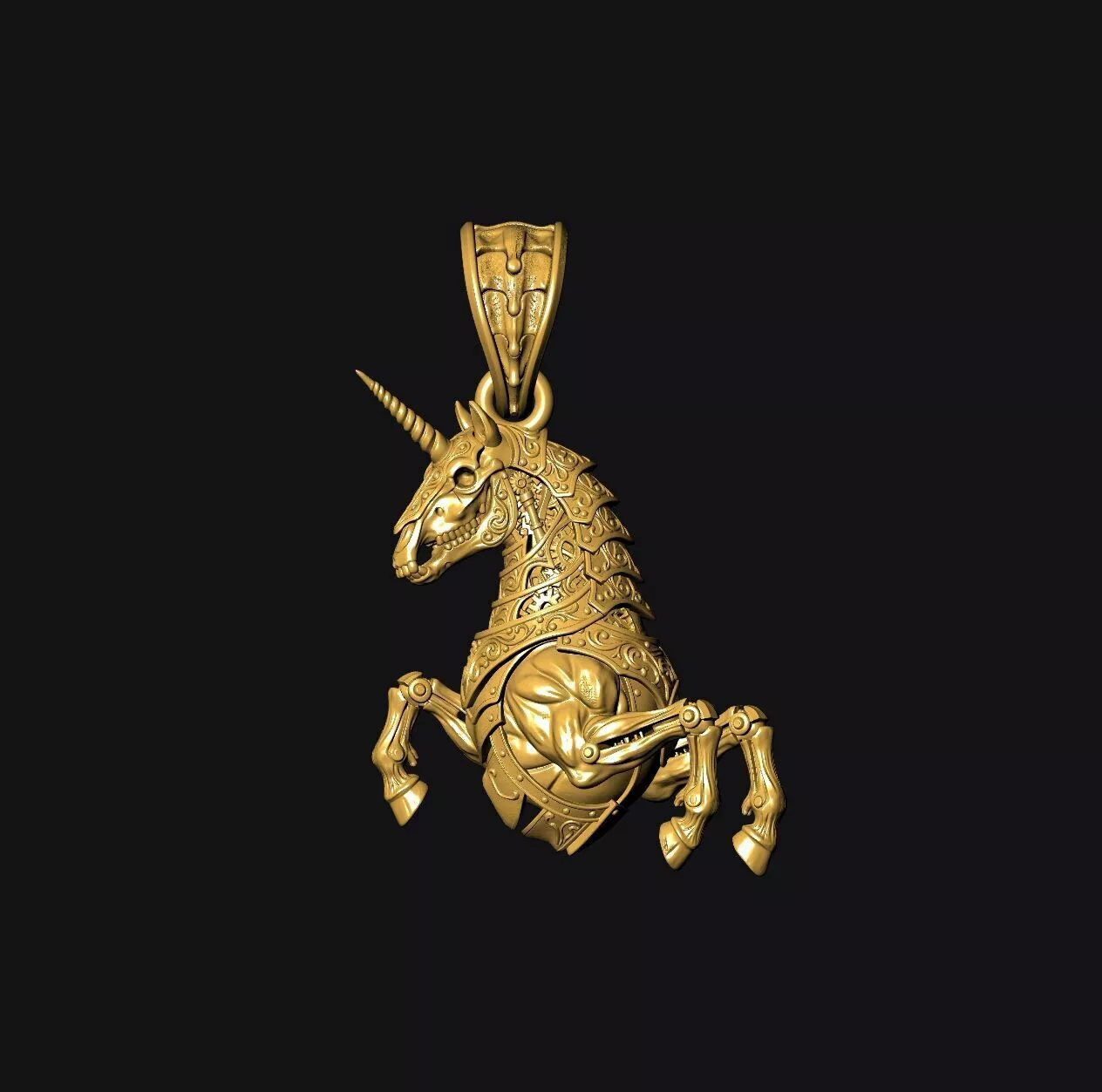 Gothic Dark Unicorn - one inch pendant 3D print model