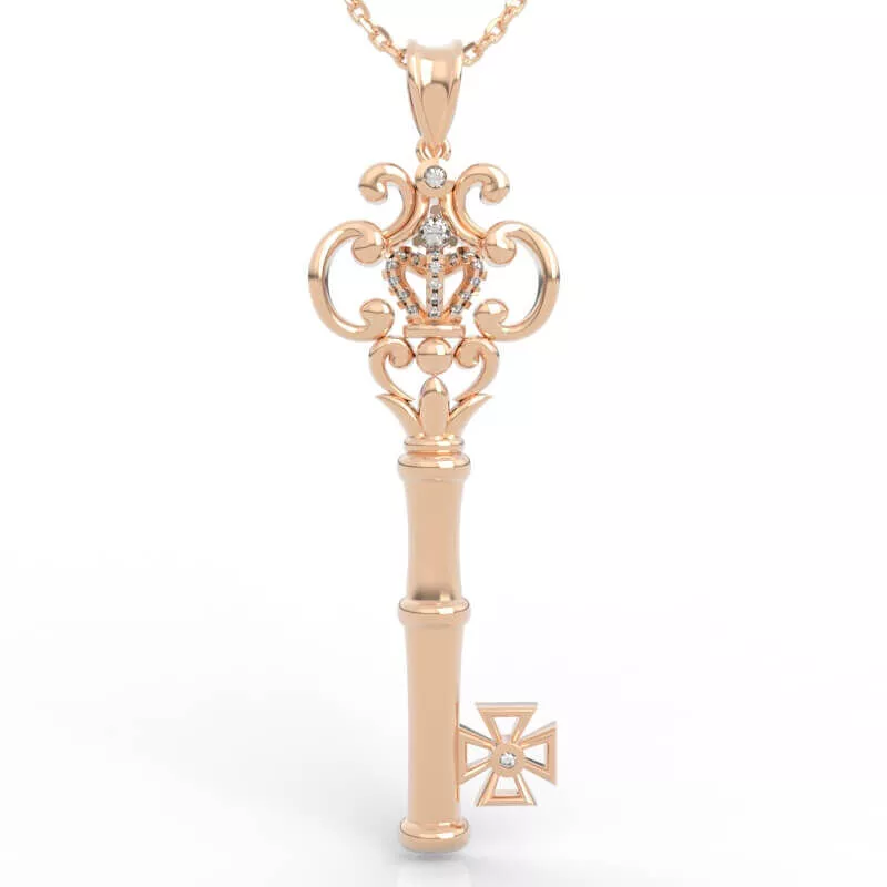 Elegant Baroque Crown Scepter Maltese Cross Key Pendant Necklace 3D print model