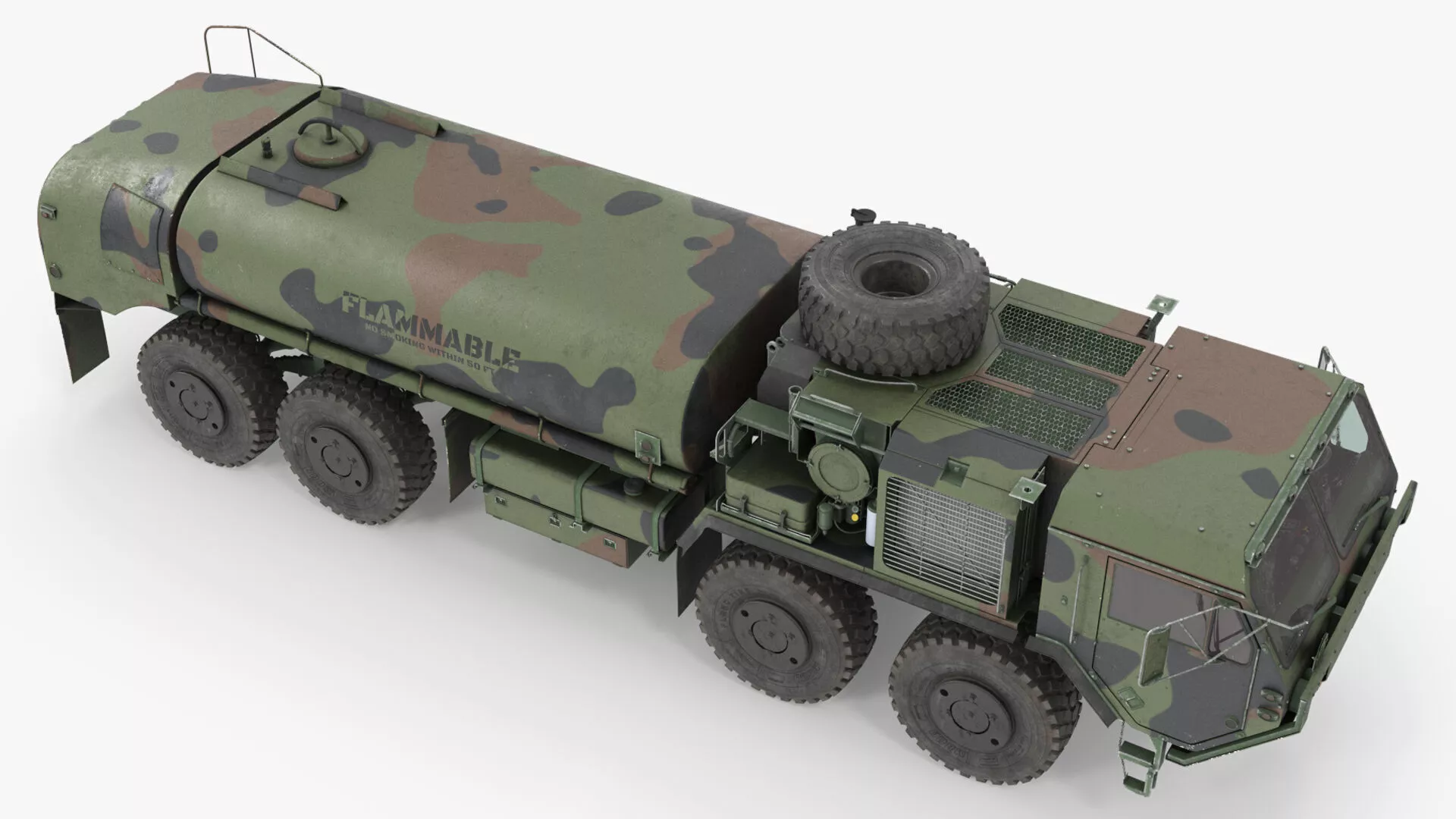 Military Fuel Tanker Truck Camouflage Rigged for Maya 3D model