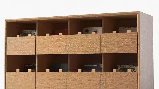 Vinyl Record Organizer Cabinet With Compartments 3D model 5