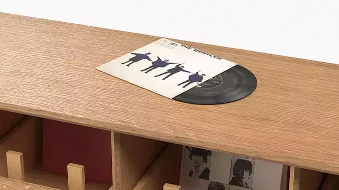 Vinyl Record Organizer Cabinet With Compartments 3D model 7