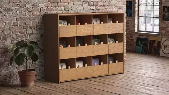 Vinyl Record Organizer Cabinet With Compartments 3D model 2