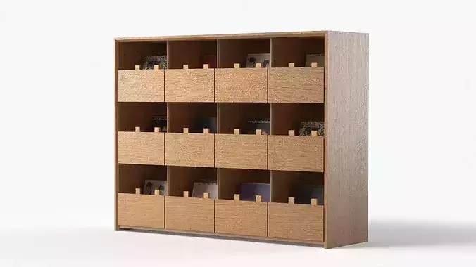 Vinyl Record Organizer Cabinet With Compartments 3D model