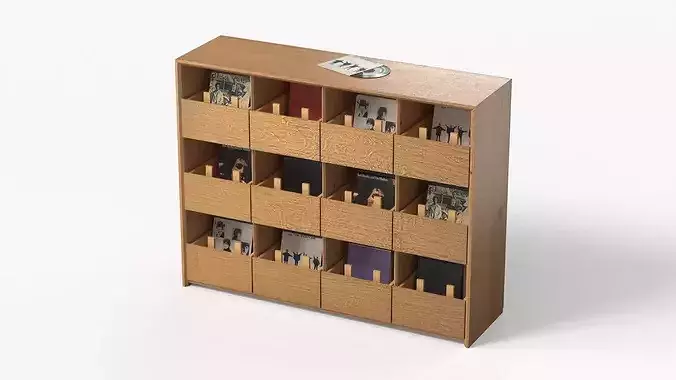 Vinyl Record Organizer Cabinet With Compartments 3D model 3