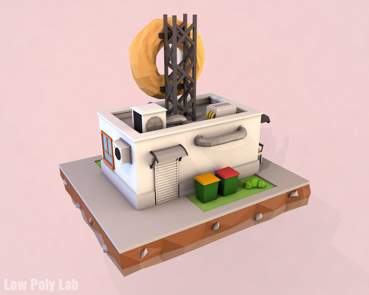 Cartoon Donut City Cafe Low-poly 3D model_2