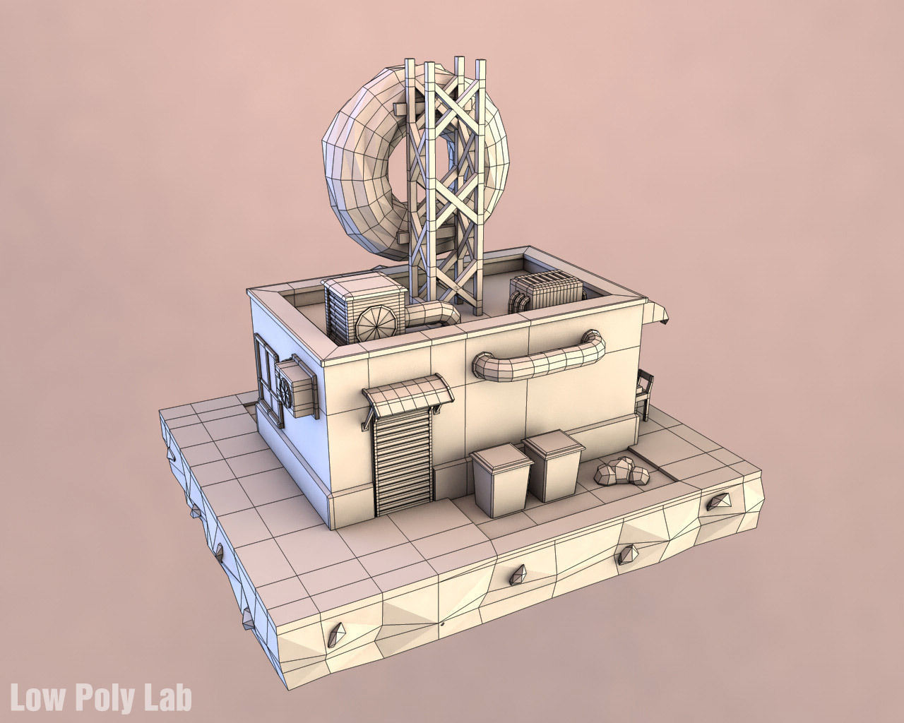 Cartoon Donut City Cafe Low-poly 3D model_3