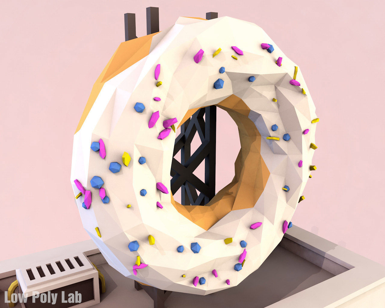 Cartoon Donut City Cafe Low-poly 3D model_4