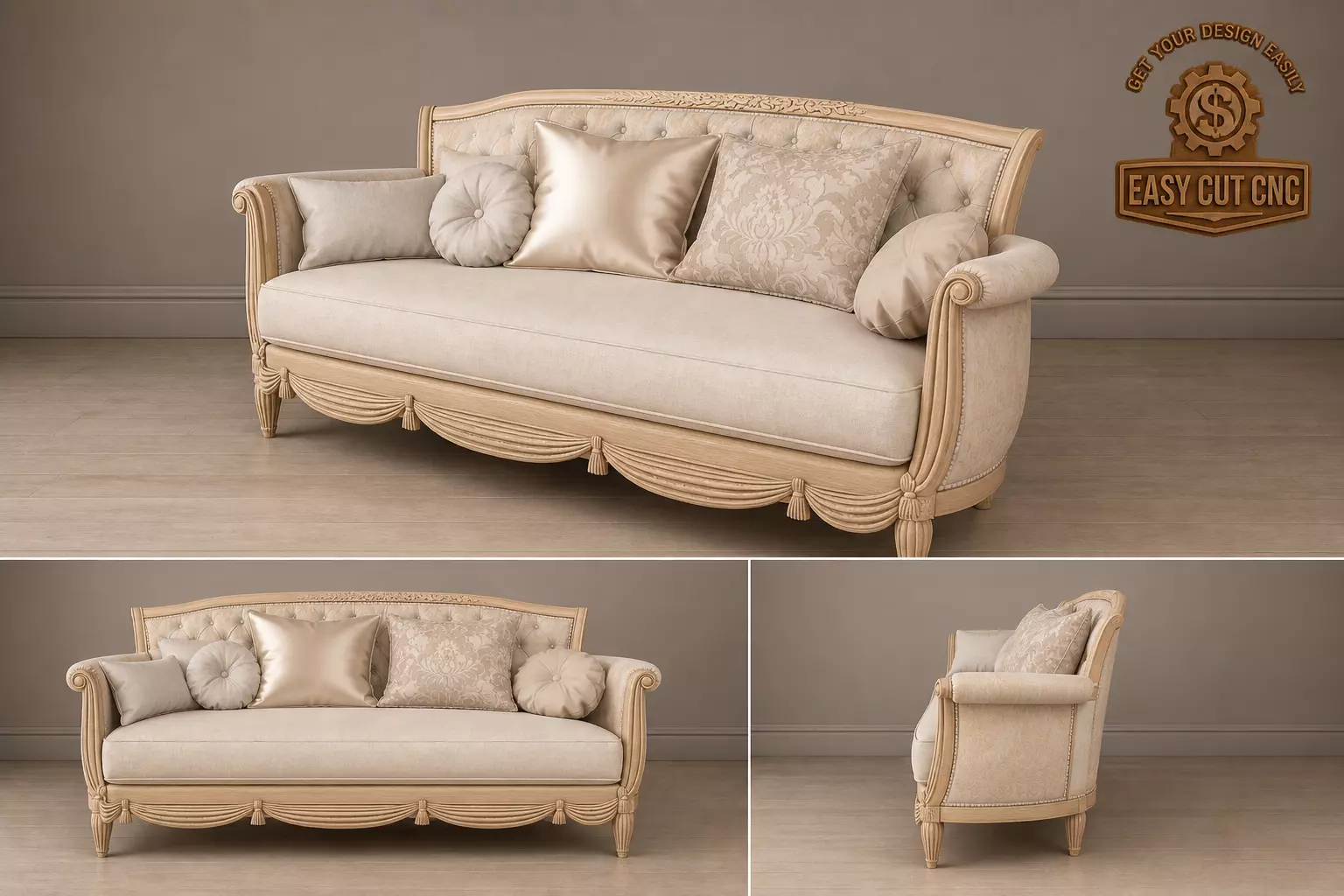 Luxury Classic Sofa with Cushions 3D model