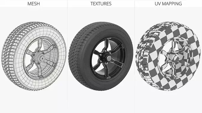 Automotive Alloy Wheel with Tire 3D model 7