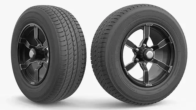 Automotive Alloy Wheel with Tire 3D model 3