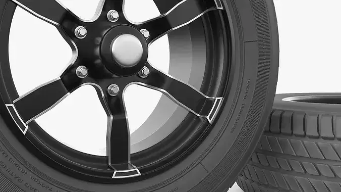Automotive Alloy Wheel with Tire 3D model 5