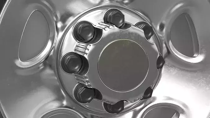 Truck Tire with Steel Wheel Rim Silver 3D model 4