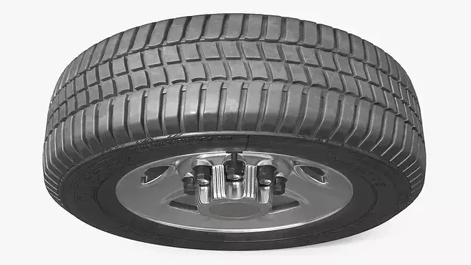 Truck Tire with Steel Wheel Rim Silver 3D model 3