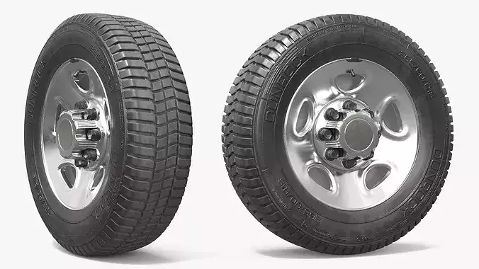 Truck Tire with Steel Wheel Rim Silver 3D model