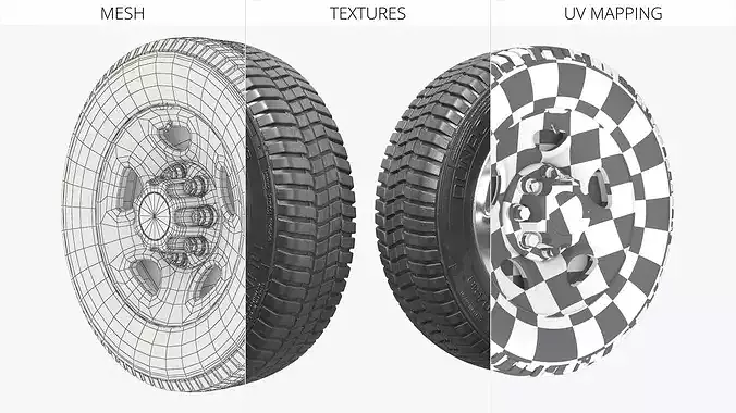 Truck Tire with Steel Wheel Rim Silver 3D model 6