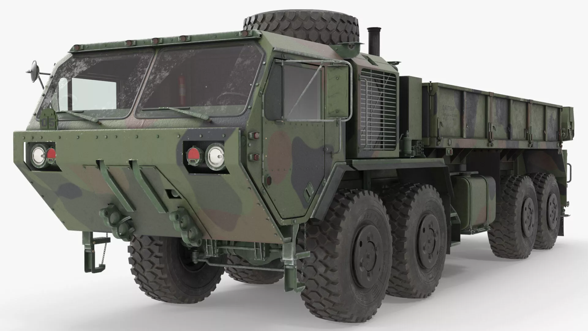 Military Camouflage Logistics Truck Flatbed Rigged for Cinema 4D 3D model