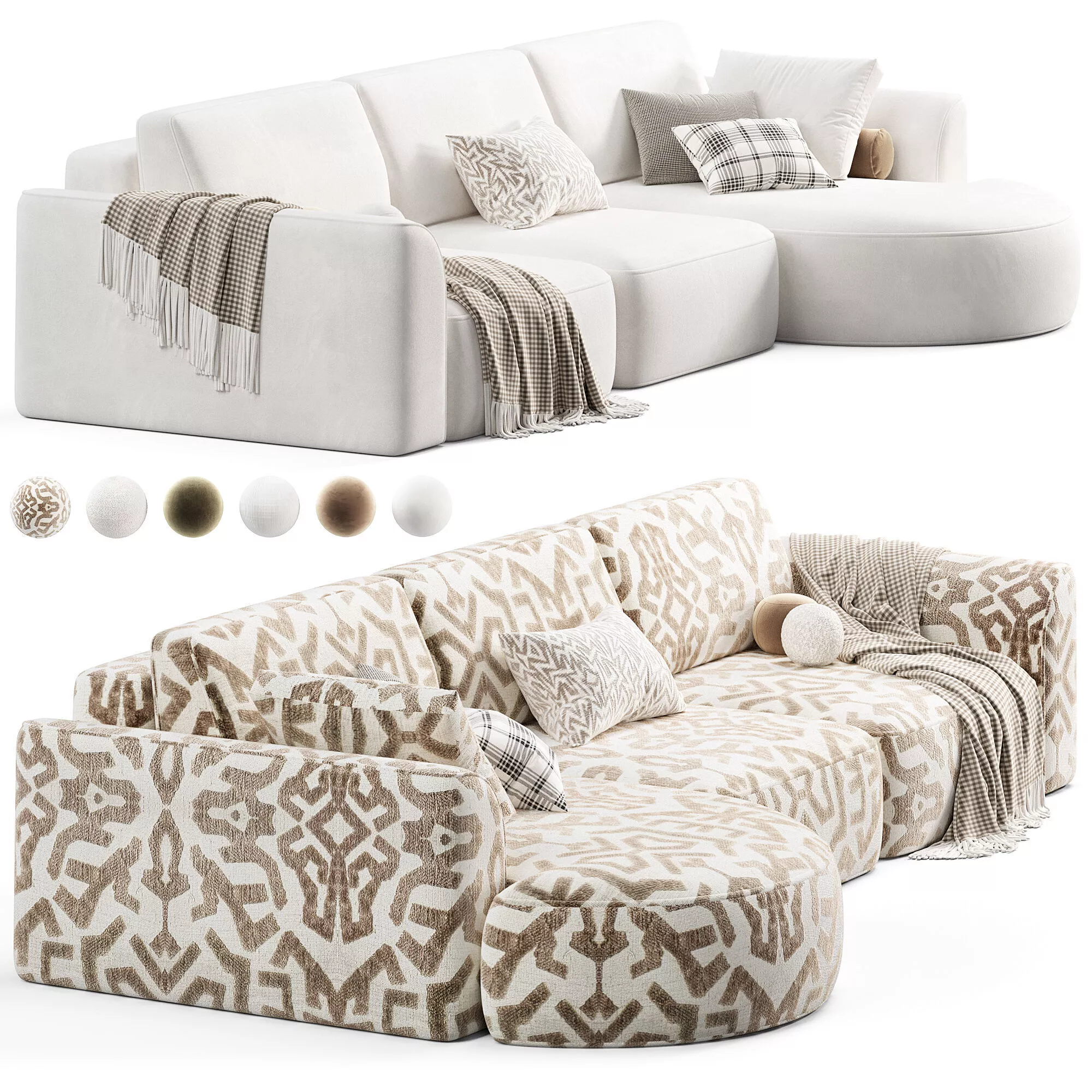 Space Velvet Beige Corner Modular Sofa 3D model