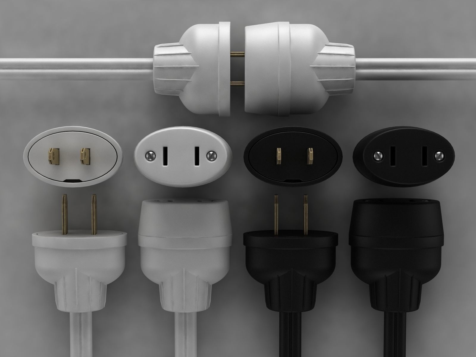 US Standard Electrical Plug and Extension Outlet 3D model_1