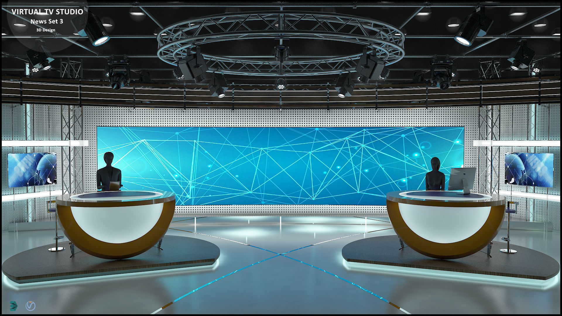 Virtual TV Studio News Set 3 3D model_8