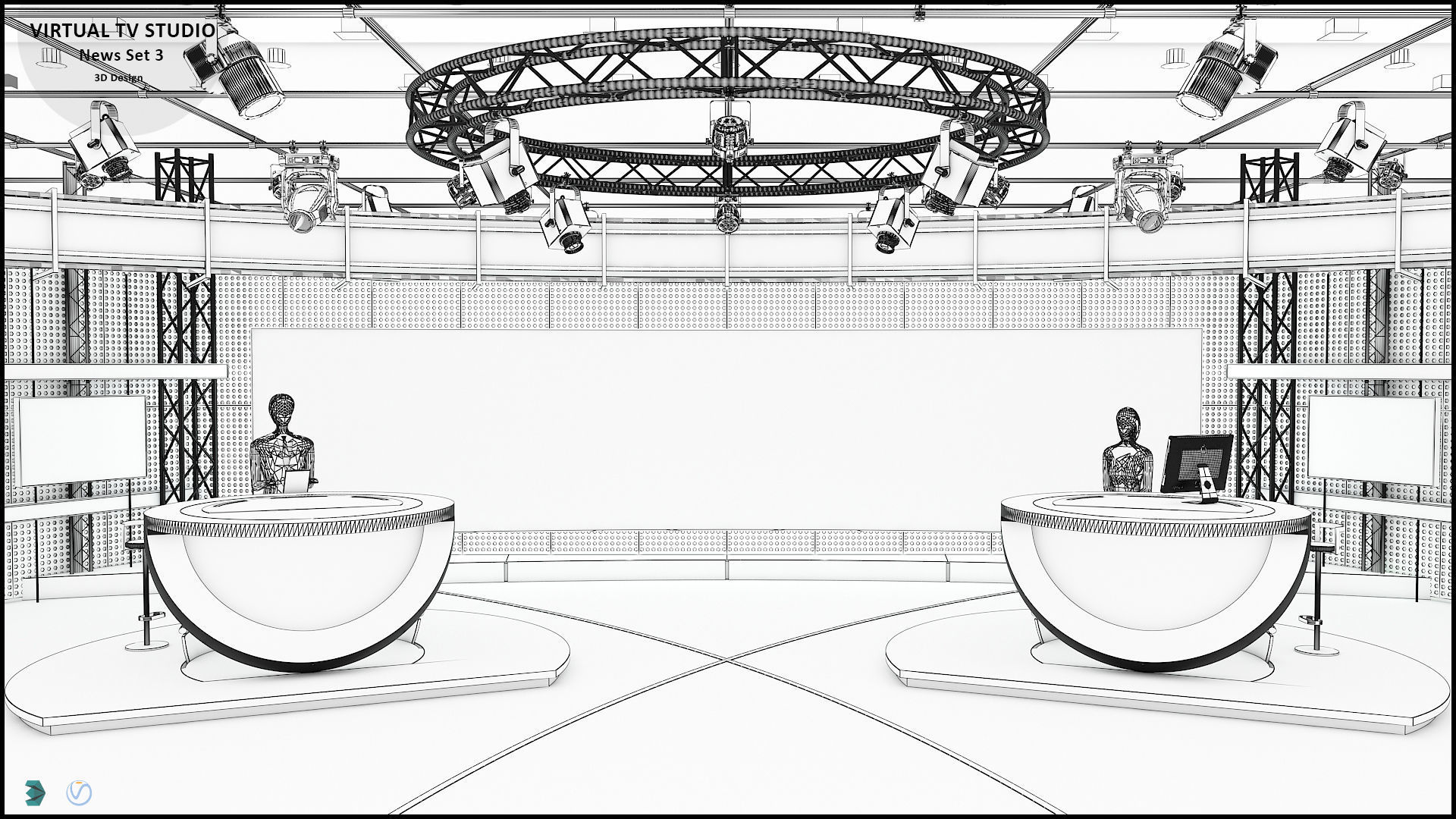 Virtual TV Studio News Set 3 3D model_9